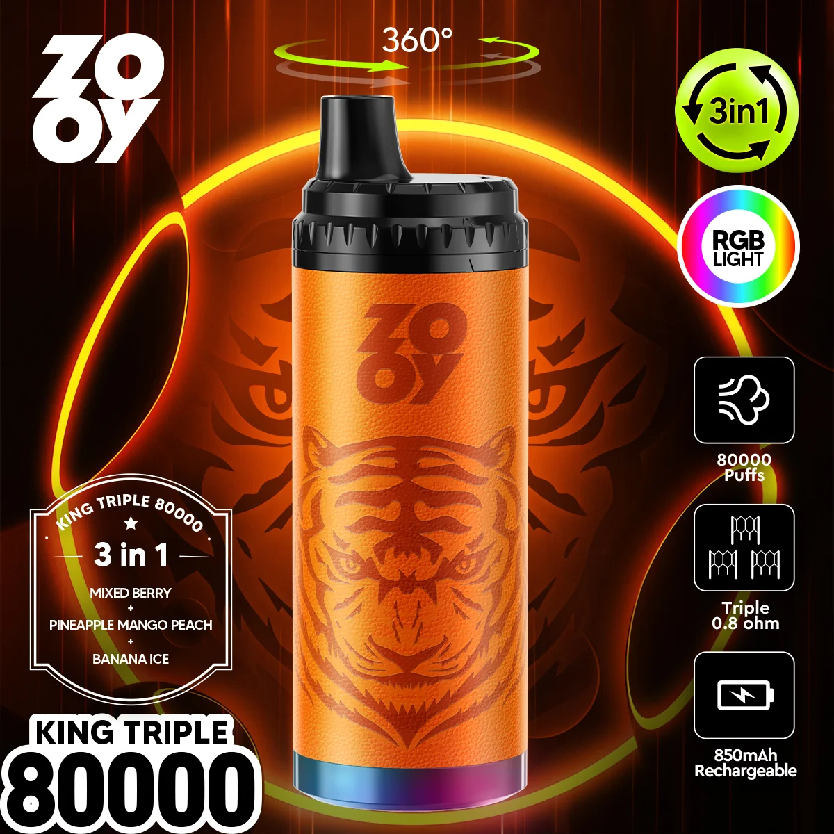 ZOOY KING TRIPLE 80K Puffs Die 3-in-1 Einweg-E-Zigarette im Großhandel – Bild 4