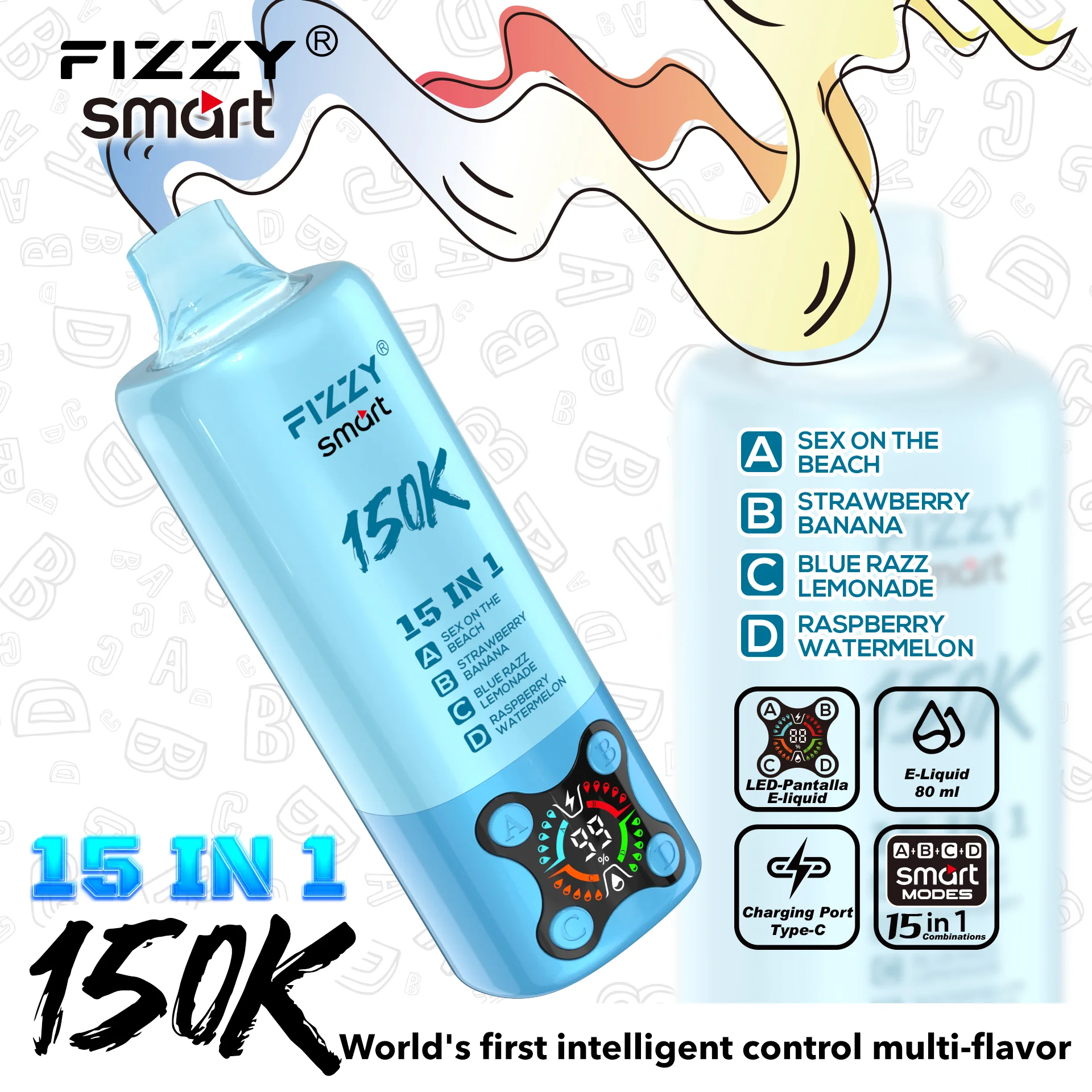 FIZZY SMART 150K Puffs Das bahnbrechende 15-in-1 Geschmacks Wunder