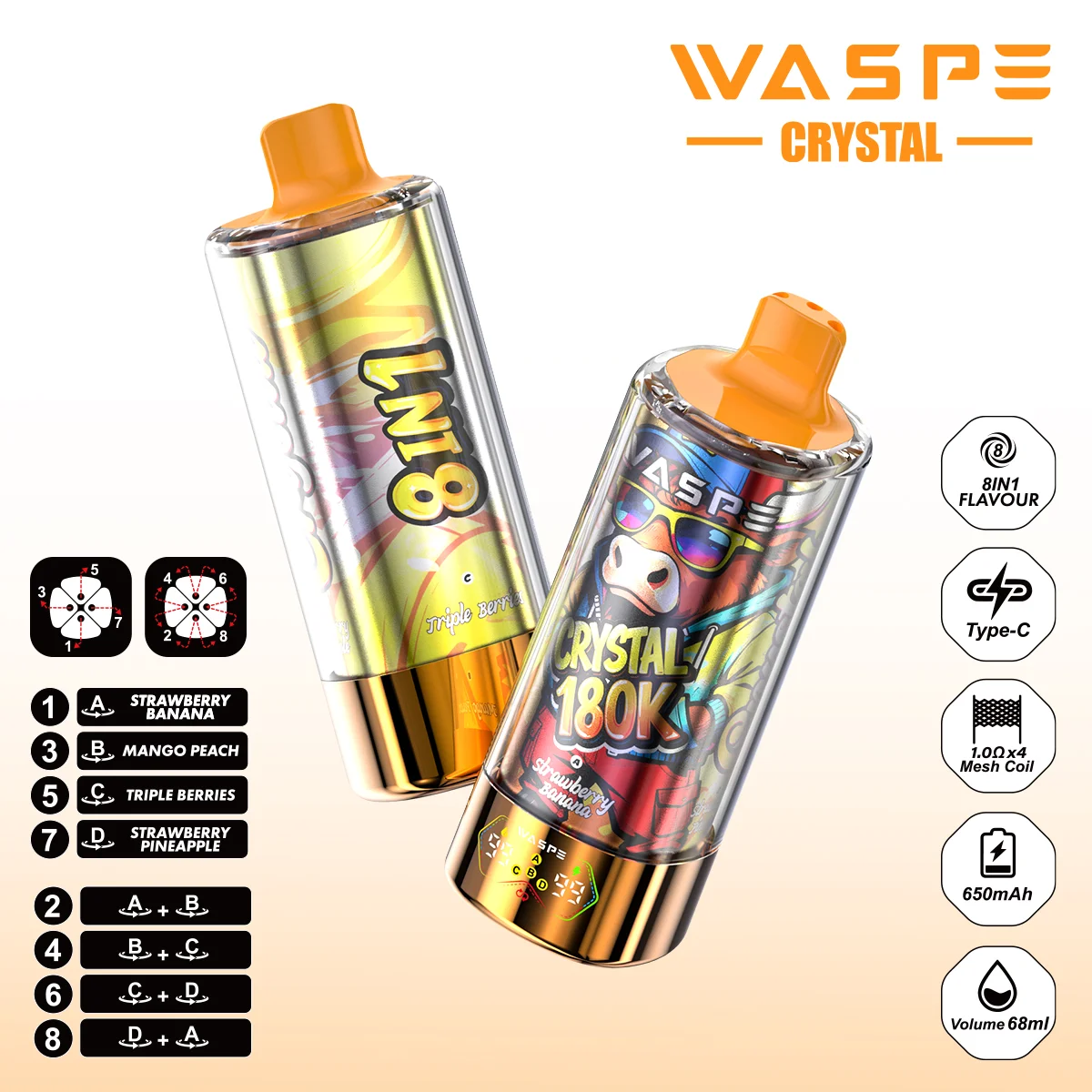 WASPE CRYSTAL 180K Puffs Das riesige 8-in-1 Geschmackswunder im Test