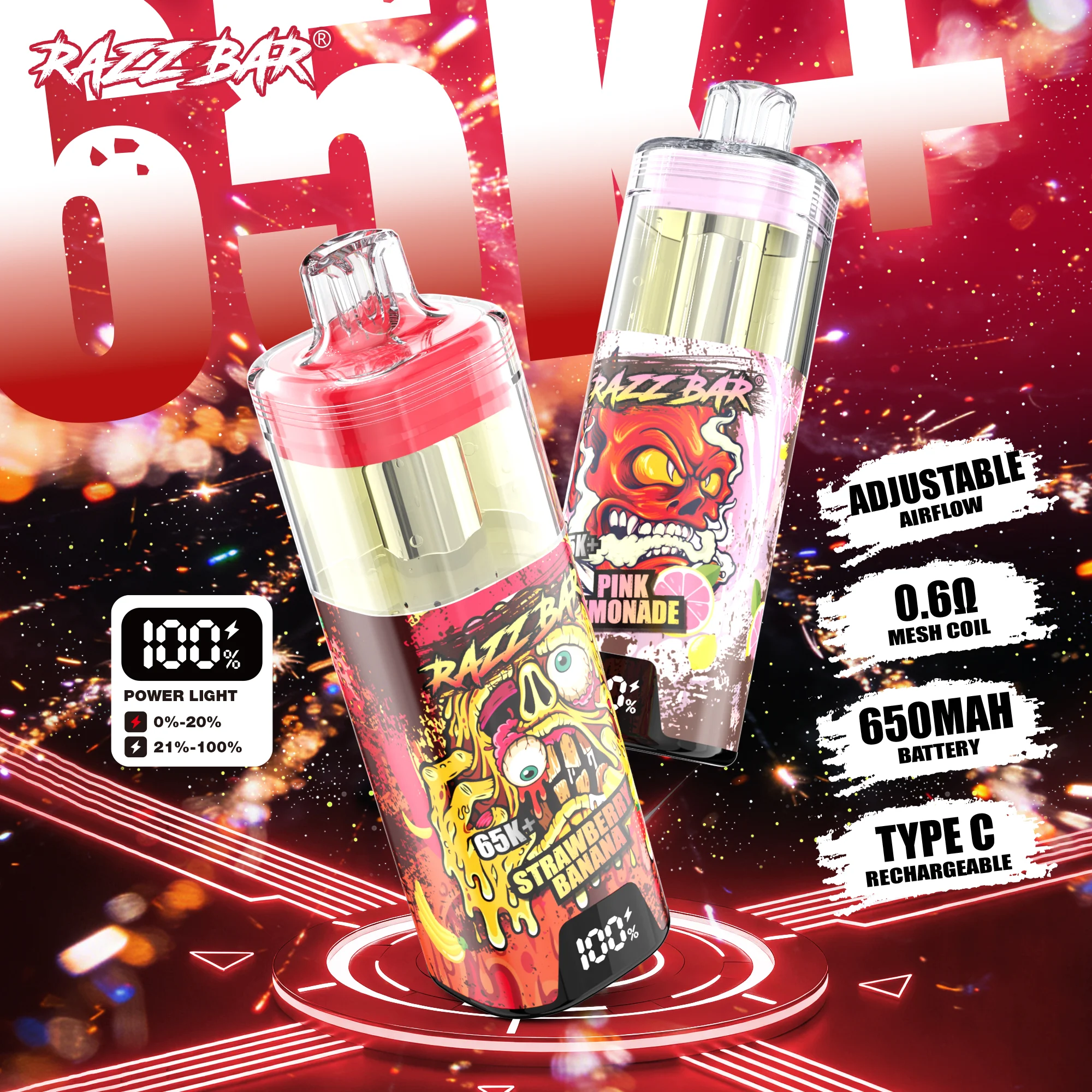 RAZZ BAR 65K+ Puffs Refillable E-liquid – Bild 4