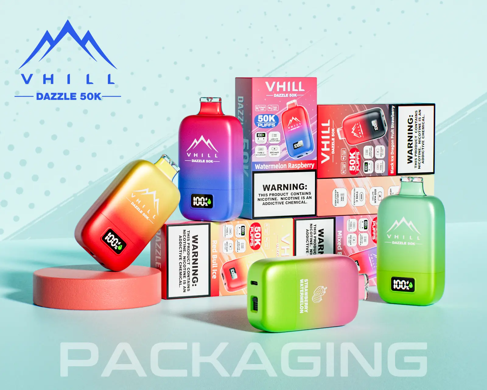 VHILL DAZZLE 50K Vape – 50.000 Züge Einweg E-Zigarette mit LCD Display & Airflow Control
