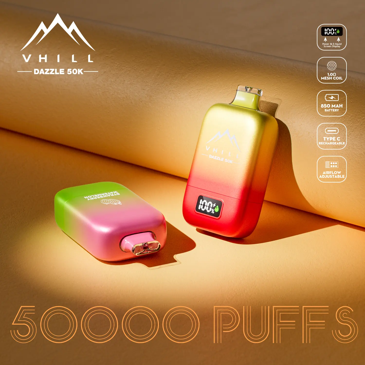 VHILL DAZZLE 50K Vape – 50.000 Züge Einweg E-Zigarette mit LCD Display & Airflow Control – Bild 3