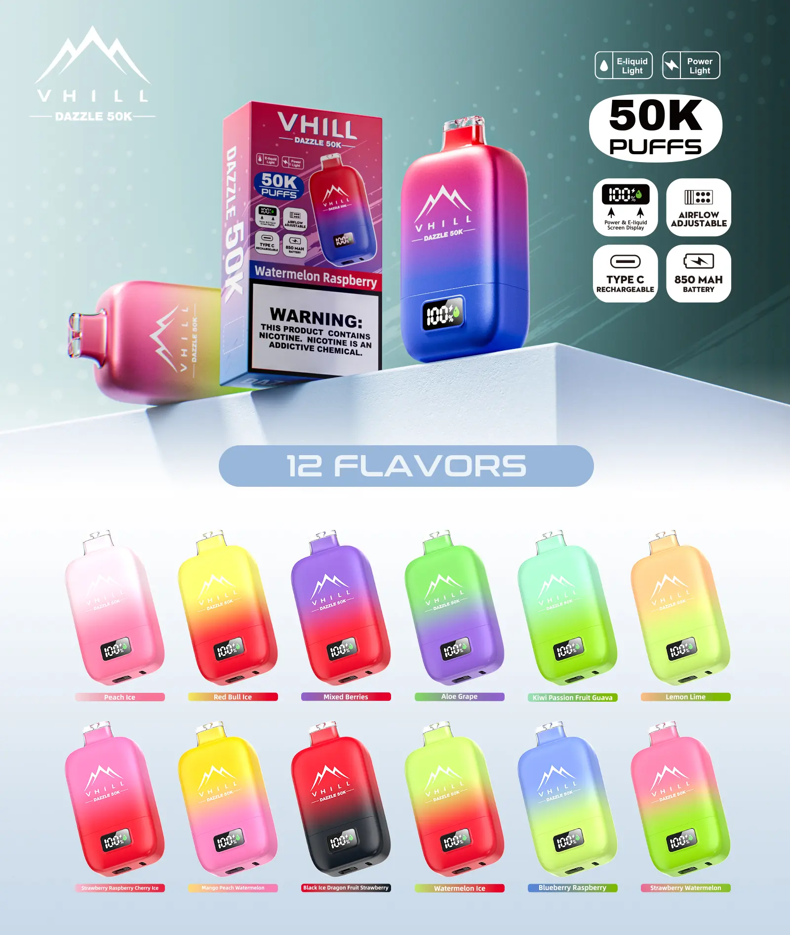 VHILL DAZZLE 50K Vape – 50.000 Züge Einweg E-Zigarette mit LCD Display & Airflow Control – Bild 4