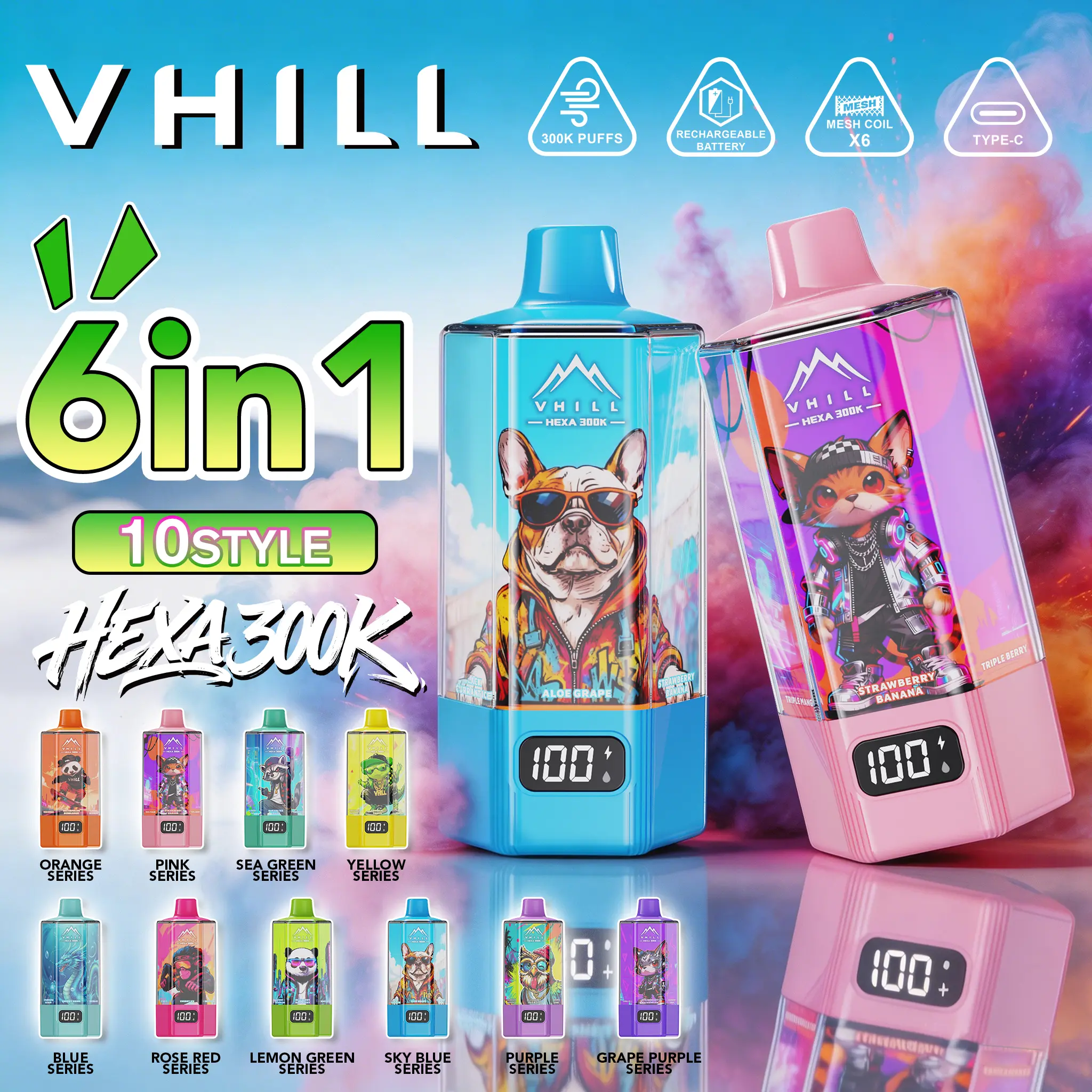 VHILL HEXA 300K Vape – 300.000 Züge 6-in-1 Einweg E-Zigarette mit Smart Display – Bild 5