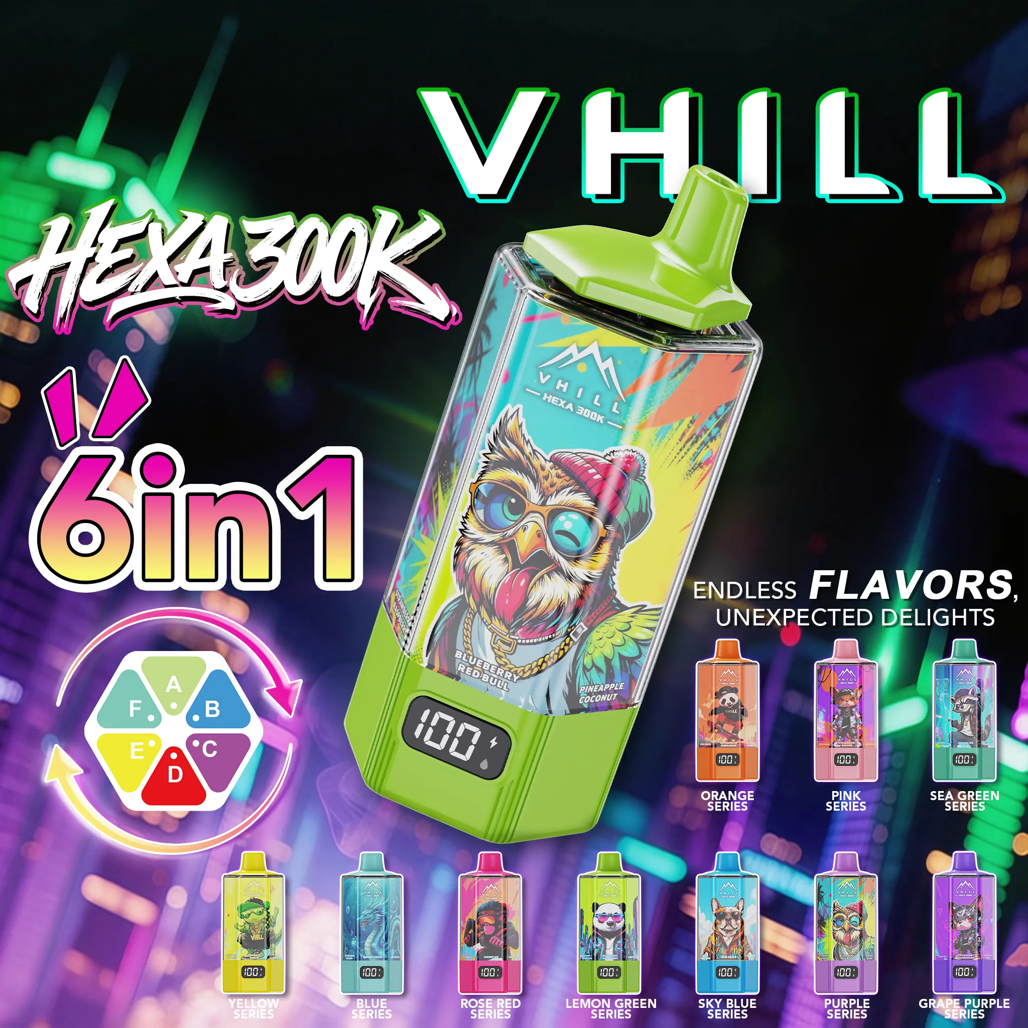 VHILL HEXA 300K Vape – 300.000 Züge 6-in-1 Einweg E-Zigarette mit Smart Display – Bild 4