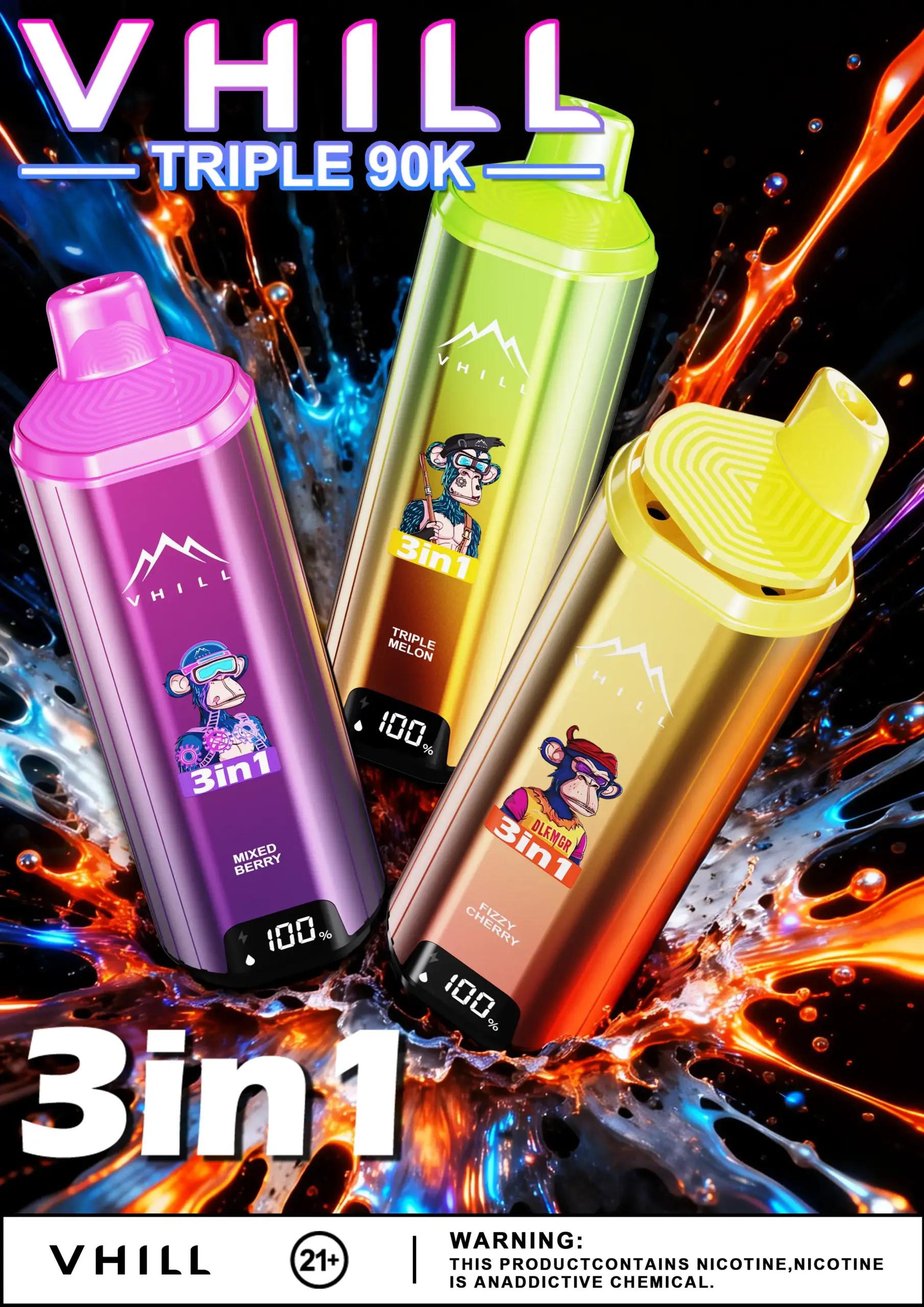 VHILL TRIPLE 90K Vape – 90.000 Züge 3-in-1 Einweg E-Zigarette mit Smart Display