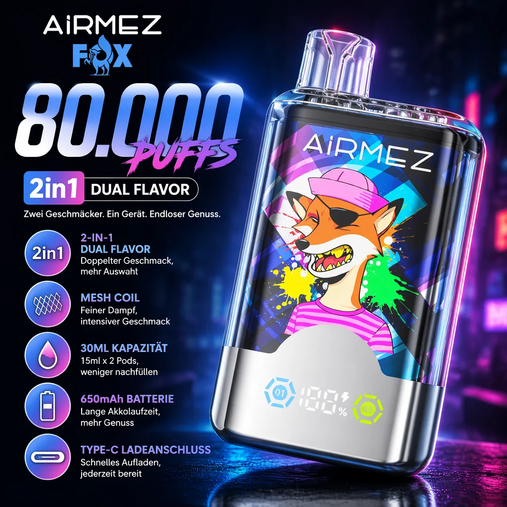 AIRMEZ FOX 80K 2IN1: Der innovative Dual-Flavor-Vape mit 80.000 Zügen – Bild 2