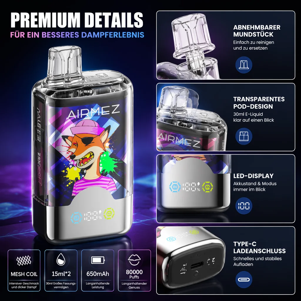 AIRMEZ FOX 80K 2IN1: Der innovative Dual-Flavor-Vape mit 80.000 Zügen – Bild 4