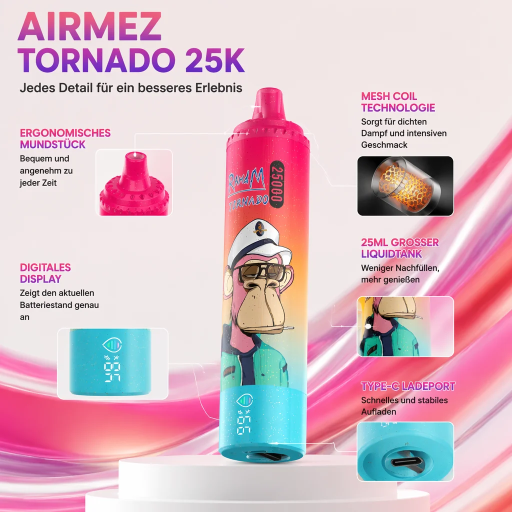 AIRMEZ TORNADO 25K: Leistungsstarker Tornado-Vape mit 25.000 Zügen – Bild 3