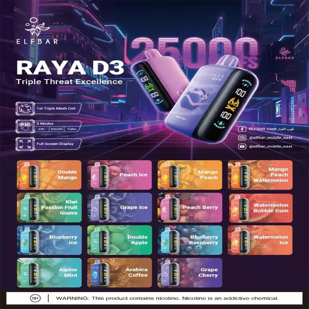 ELF BAR RAYA D3 25K Vape – 25.000 Züge Einweg E-Zigarette mit Smart Display & USB-C – Bild 2
