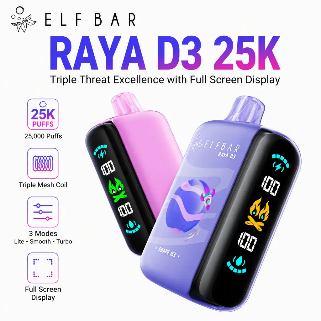 ELF BAR RAYA D3 25K Vape – 25.000 Züge Einweg E-Zigarette mit Smart Display & USB-C