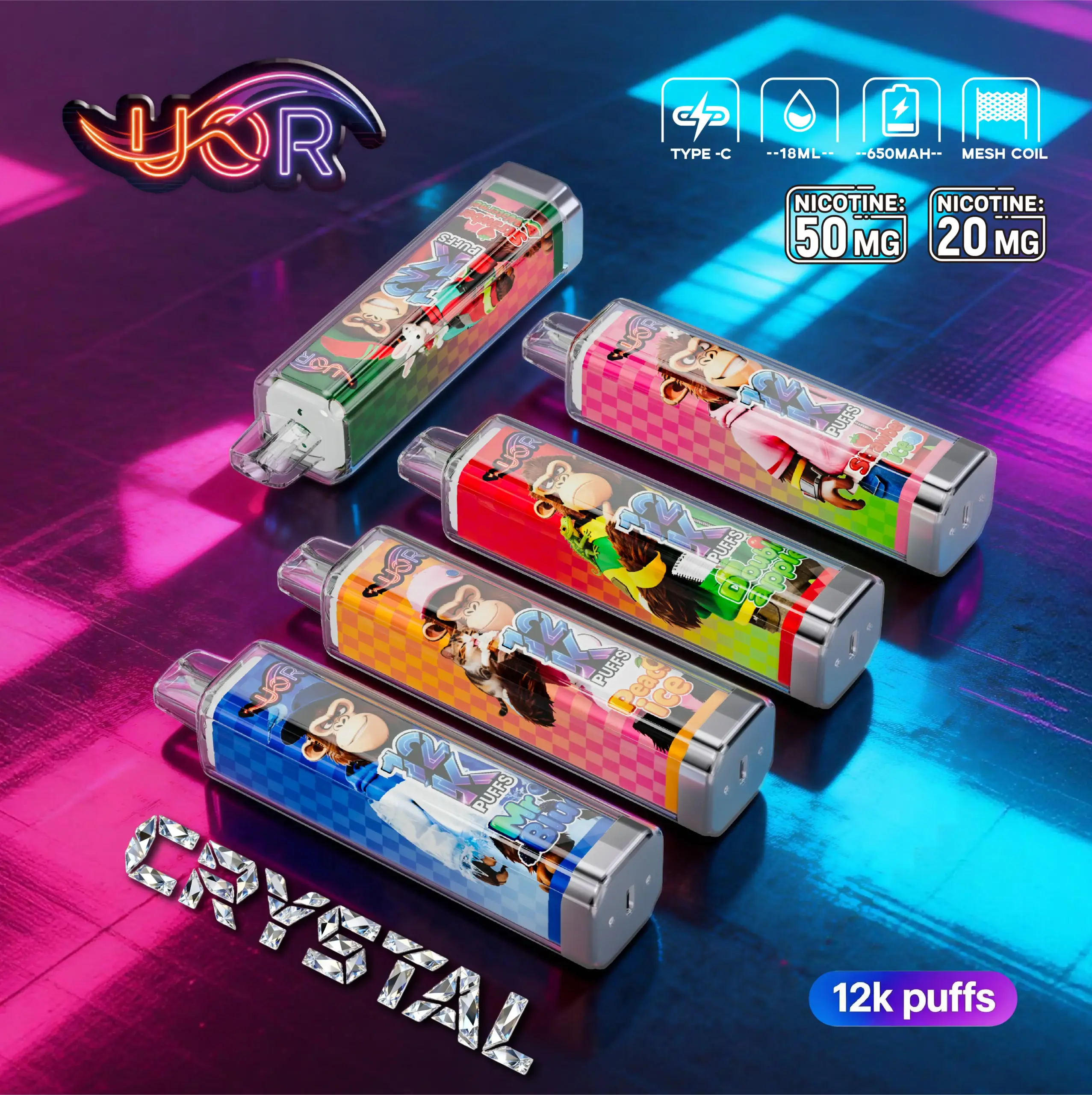 UOR Crystal 12K Vape – 12.000 Züge Einweg E-Zigarette mit Mesh Coil & USB-C